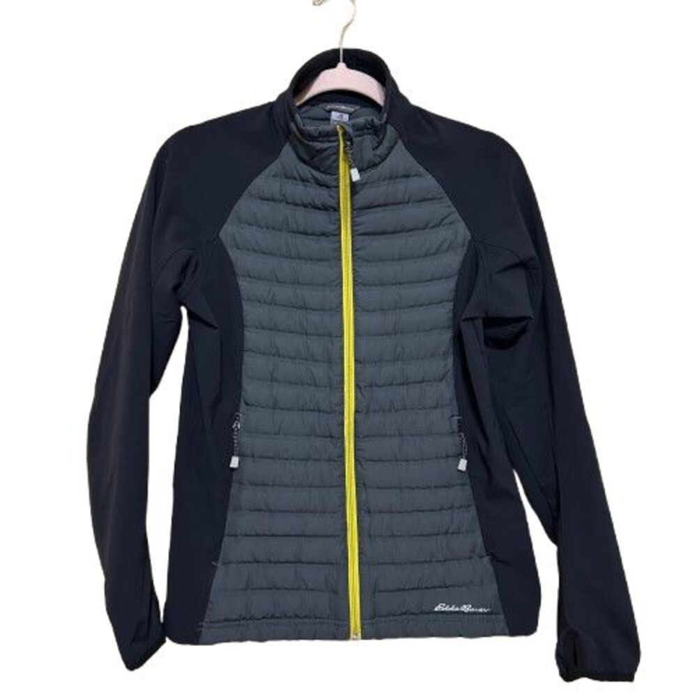 Eddie Bauer Hybrid Goose Down Jacket Womens Medium Black Gray Mock Neck